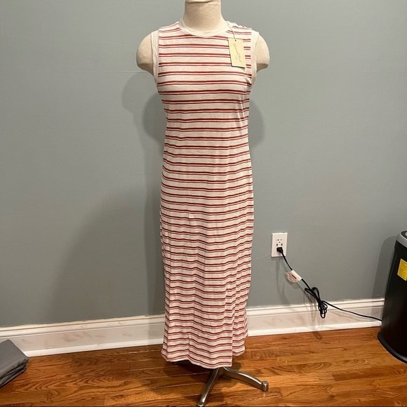 NWT Universal Thread White & Orange Stripe Sleeveless Midi Dress Size XS - Picture 1 of 7